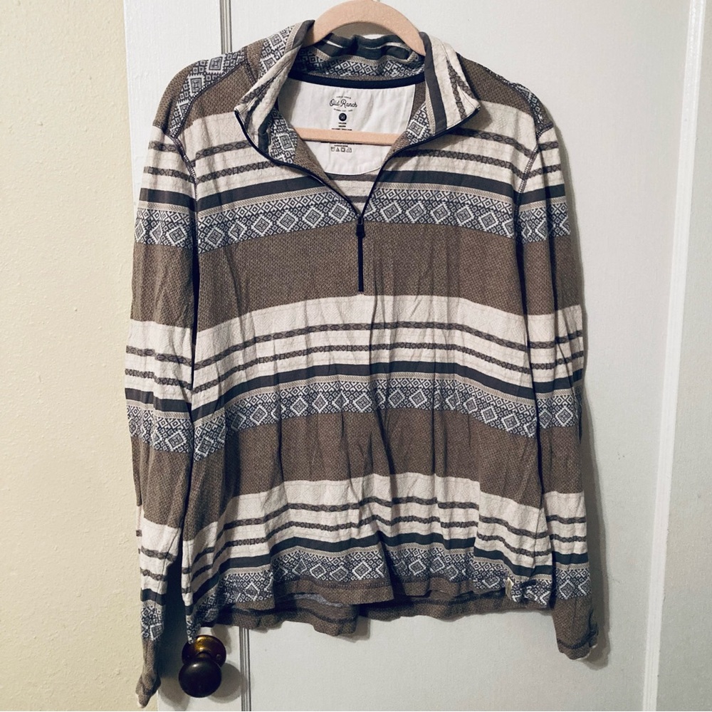 Old Ranch Southwestern patterned 100% cotton quarter zip pullover shirt size XL